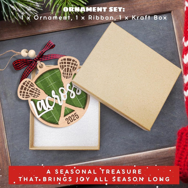 SUCHAGIFT Lacrosse Christmas Ornament - Lacrosse Ornaments for Christmas Tree, Sports Ornaments - Boys Girls Sports Gifts for Lovers - Wood Ornament 2025 - Image 3